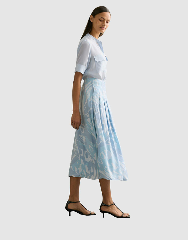 Trenery - Draped Twill Butterfly Print Pleat Detail Skirt