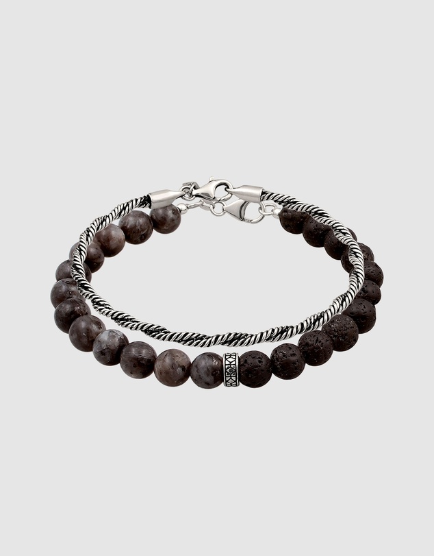 Kuzzoi - ICONIC EXCLUSIVE - Lava and Rope Chain Bracelet Set in 925 Silver