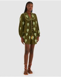Farm Rio - Green Embroidered Blouse
