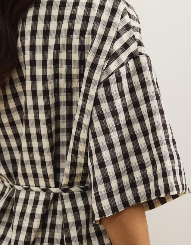 Atmos&Here - Olive Off Shoulder Gingham Mini Dress With Tie Waist