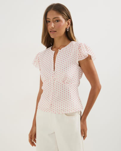 Cream & Red Polka Dot