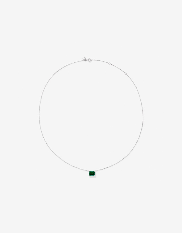 Michael Hill - Emerald Cut Green Created Emerald Gemstone Stud Earrings and Pendant Necklace Set in Sterling Silver