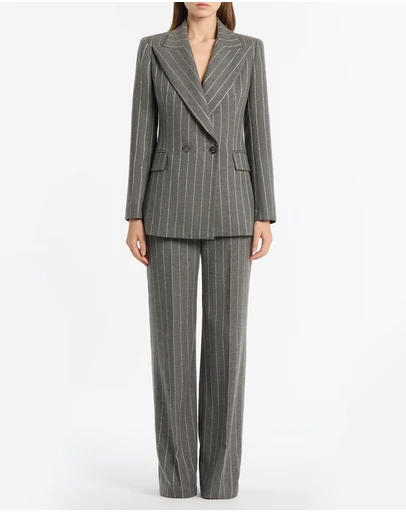 Carla Zampatti - Slate Italian Wool Pinstripe Double Breasted Blazer
