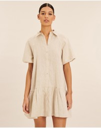 AERE - Joia Linen Puff Sleeve Mini Dress