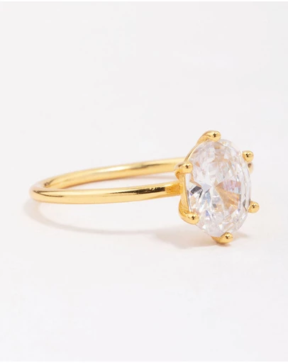 Lovisa - Gold Plated Sterling Silver Oval Solitaire Ring