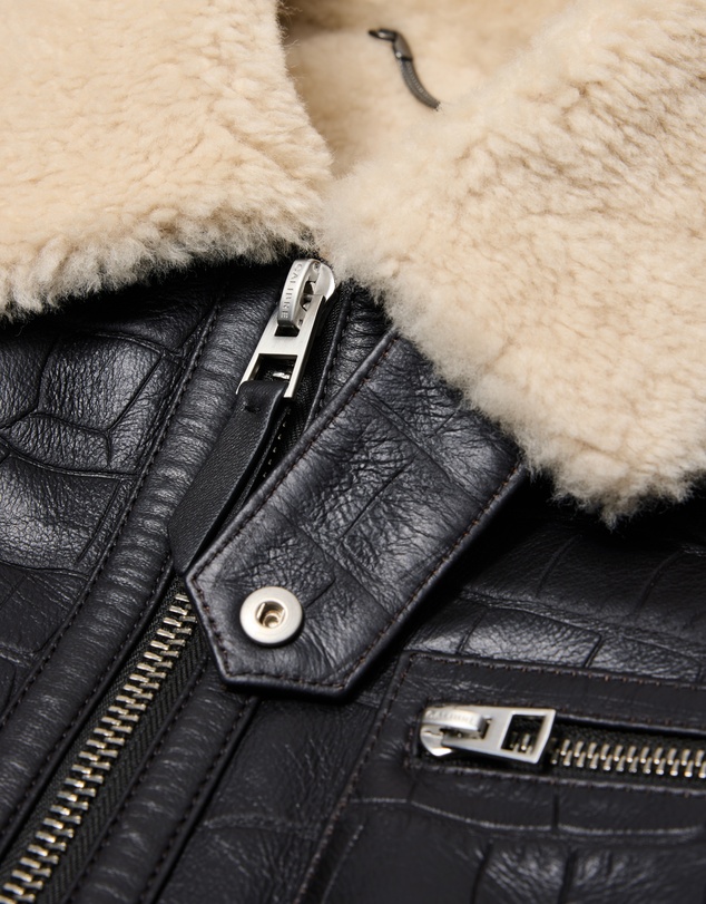 Calibre - Croc Embossed Leather Shearling Jacket Chocolate