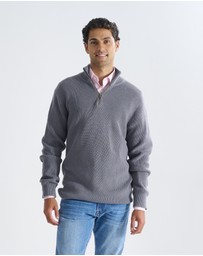 3 Wise Men - 3 Wise Men Frost Zip Neck Wool Blend Knit - Dark Grey
