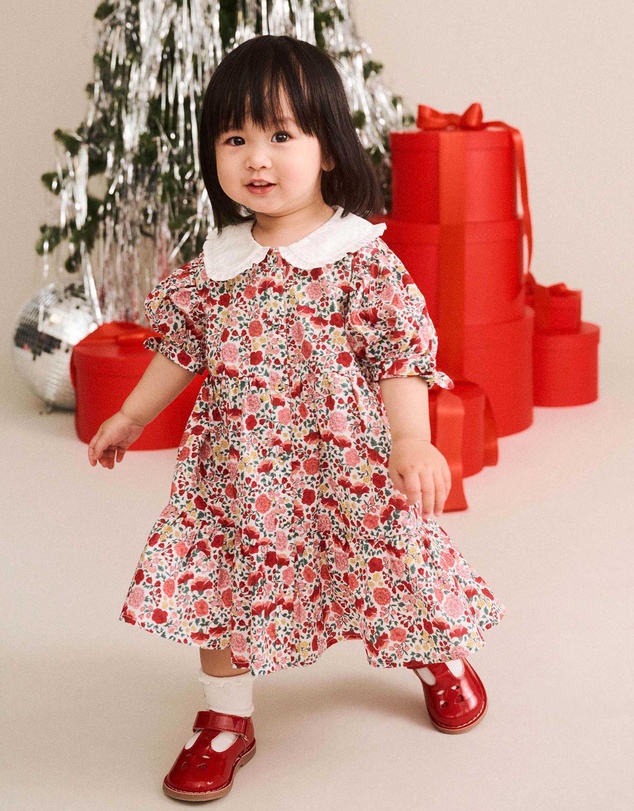 Huxbaby - Festive Floral Frill Collar Dress - Babies-Teens