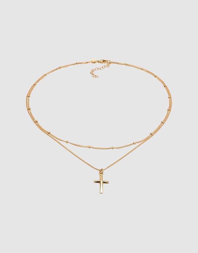 Elli Jewelry - Cross Pendant Layer Necklace in Gold-Plated 925 Silver