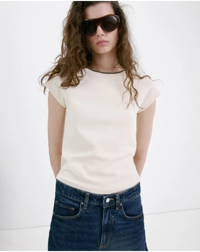 M.N.G - Cotton T-Shirt with Contrast Piping