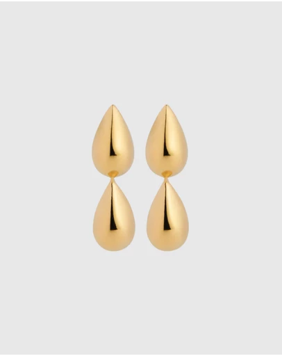 Najo - Liora Double Drop Yellow Gold Stud Earring