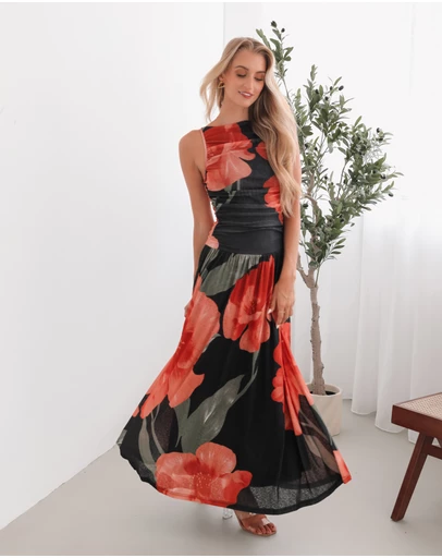 Esther & Co - Balayage Dress - Black Floral