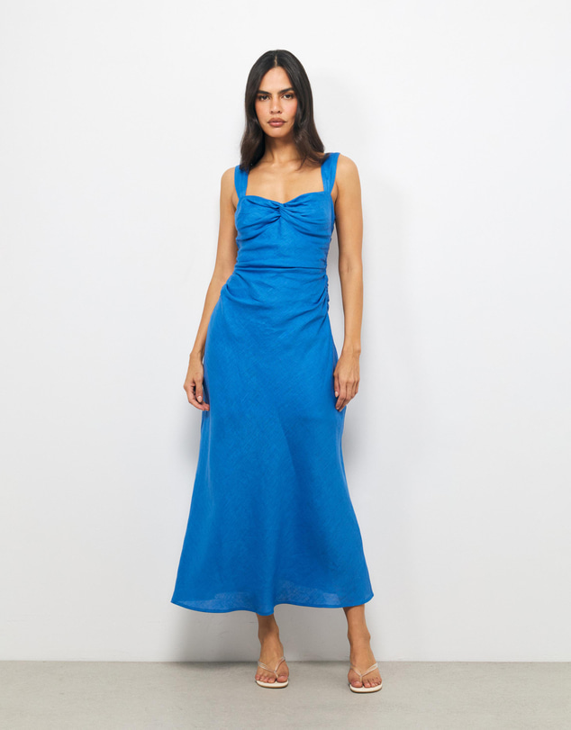AERE - Emia Twist Front Linen Midi Dress