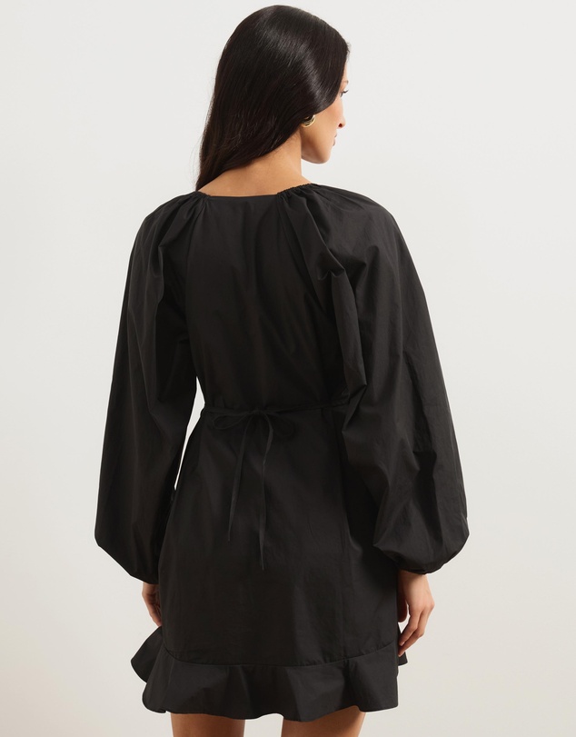 Atmos&Here - Melani Smock Mini Dress With Neck And Waist Tie