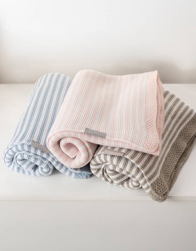 Living Textiles - 100% Cotton Knit Stripe Blanket - Blush/white