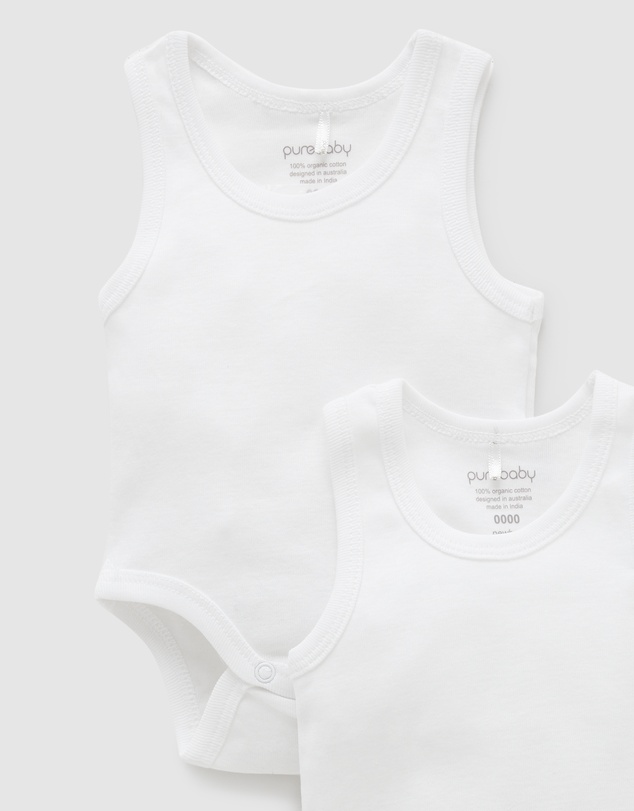 Purebaby - Rib Bodysuit 2 pack-Babies