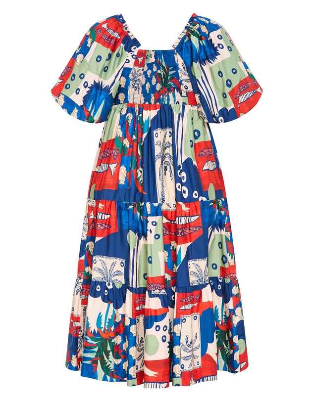 City Chic - Plus size Fantasy Marine Print V Neck Dress - bone