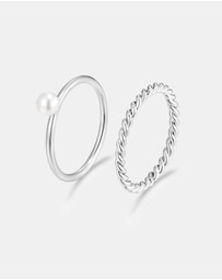 Mestige - Delicate Pearl Stacking Ring Set - Silver Plated