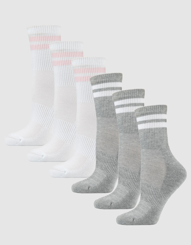 Pussyfoot - 6 Pack Unisex Striped Sport Quarter Crew Socks Bamboo Blend & Arch Support
