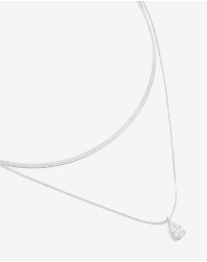 Lovisa - Waterproof Stainless Steel Cubic Zirconia & Chain Pendant Layered Necklace