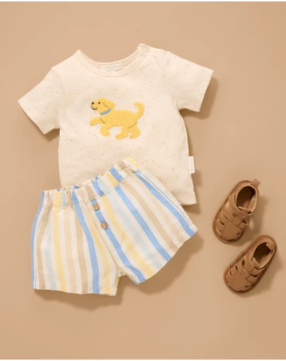 Purebaby - Linen Blend Short and Tee Set- Kids-Babies