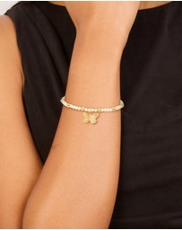 Lovisa - Waterproof Gold Plated Stainless Steel Green Semi Precious Stone Butterfly Stretch Bracelet