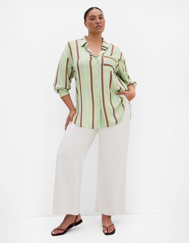 City Chic - Plus size Haven Stripe Shirt - matcha