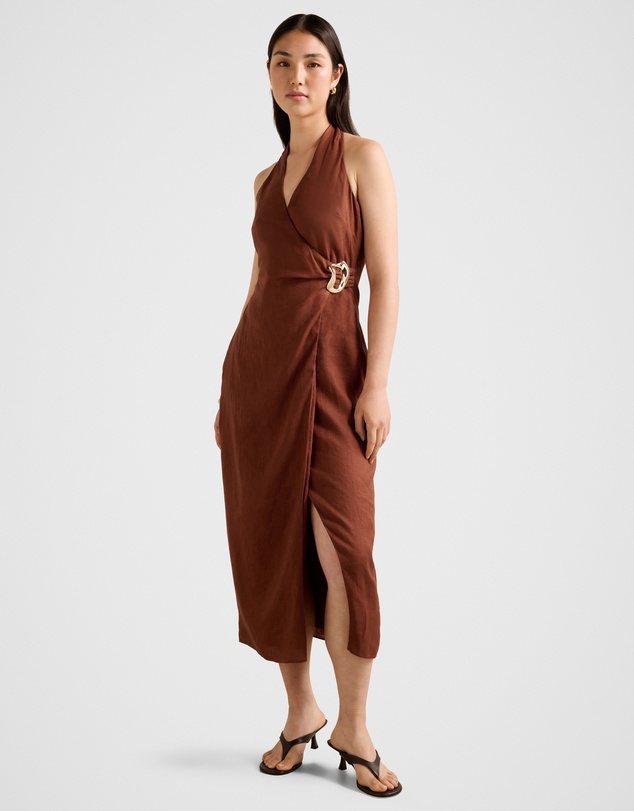 Forever New - Livia Linen Hardware Wrap Midi Dress