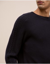 Trenery - Merino Cable Detail Crew in Navy