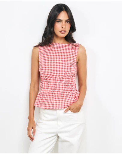 AERE - Romy Linen Gingham Top