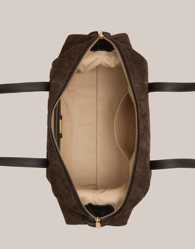 VESTIRSI - Gia Croc Suede Shoulder Bag Chocolate