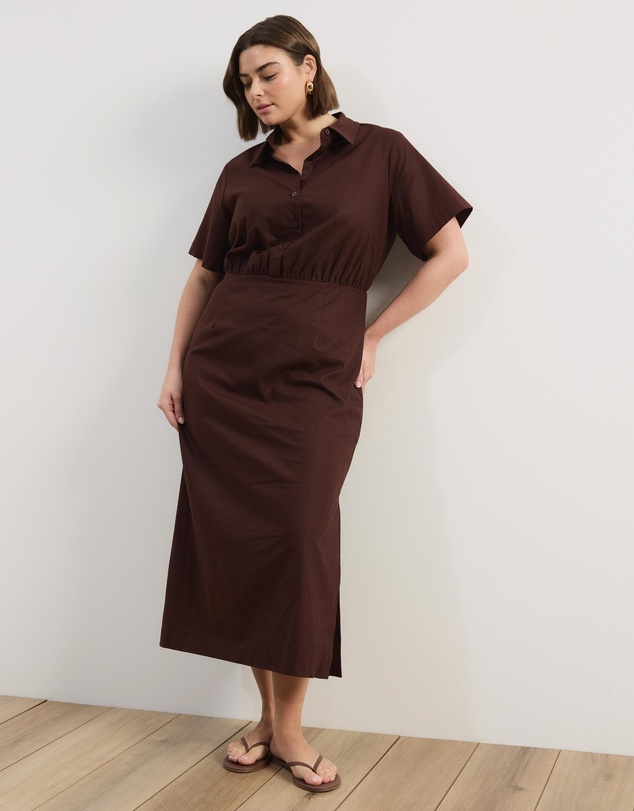 Atmos&Here Curvy - Remi Linen Blend Midi Shirt Dress