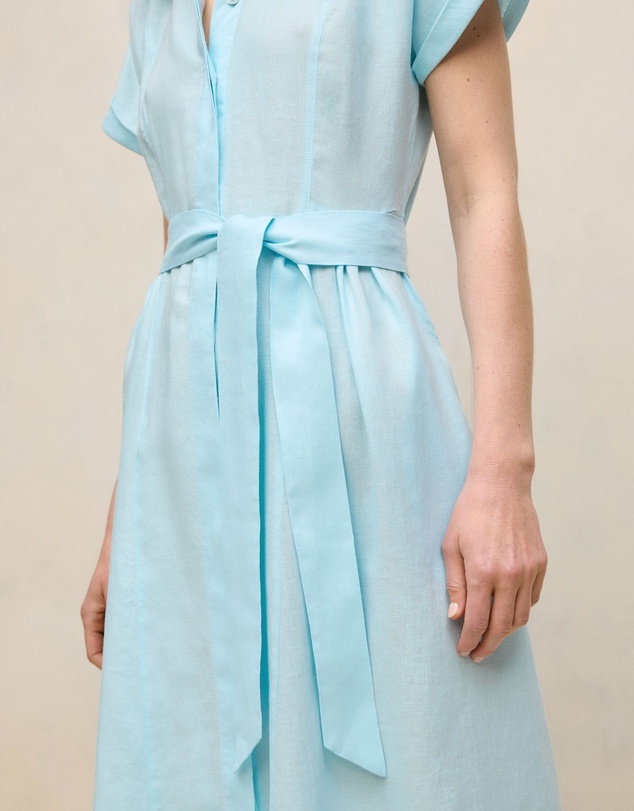 Trenery - Linen Panelled Shirt Dress in Pastel Blue