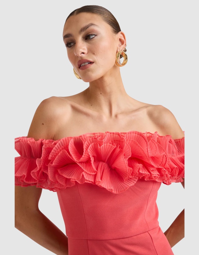 Romance by Honey and Beau - Trevia Frill Neckline Midi Dress