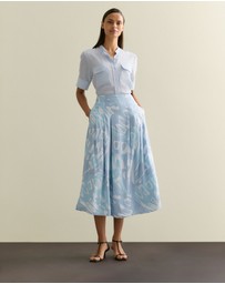 Trenery - Draped Twill Butterfly Print Pleat Detail Skirt in Seafoam