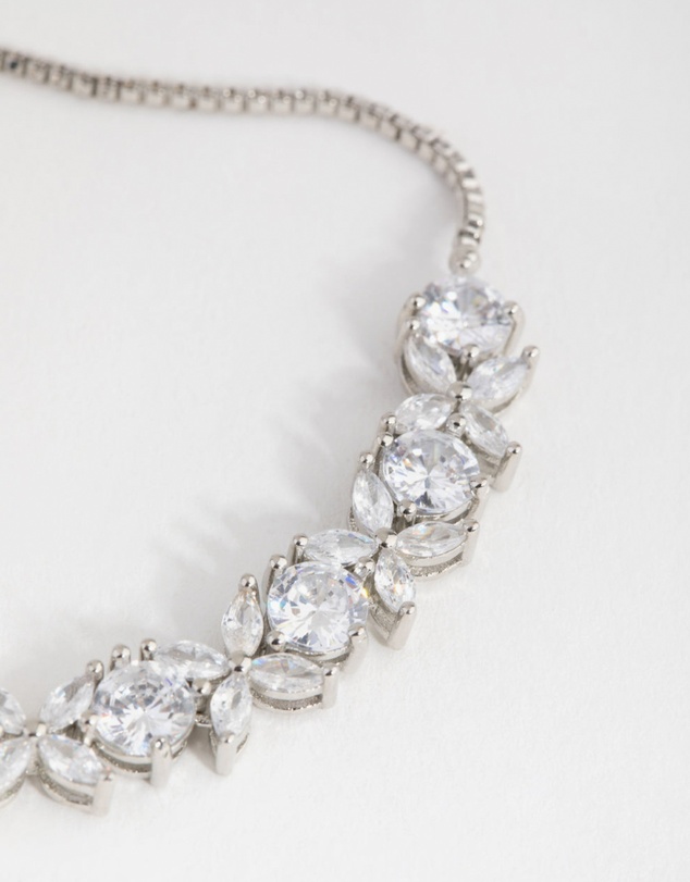 Lovisa - Silver Cubic Zirconia Navette Flower Toggle Tennis Bracelet
