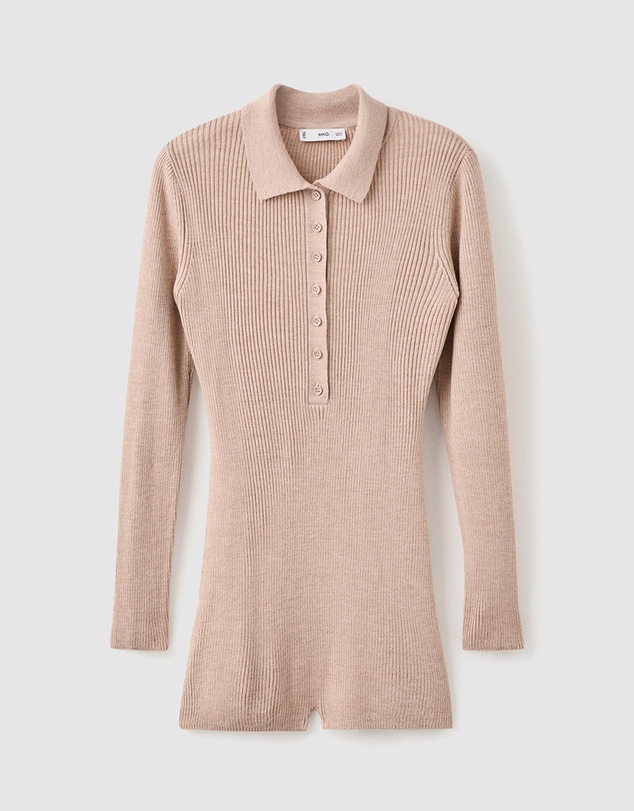 M.N.G - Ribbed Knitted Polo-Neck Playsuit