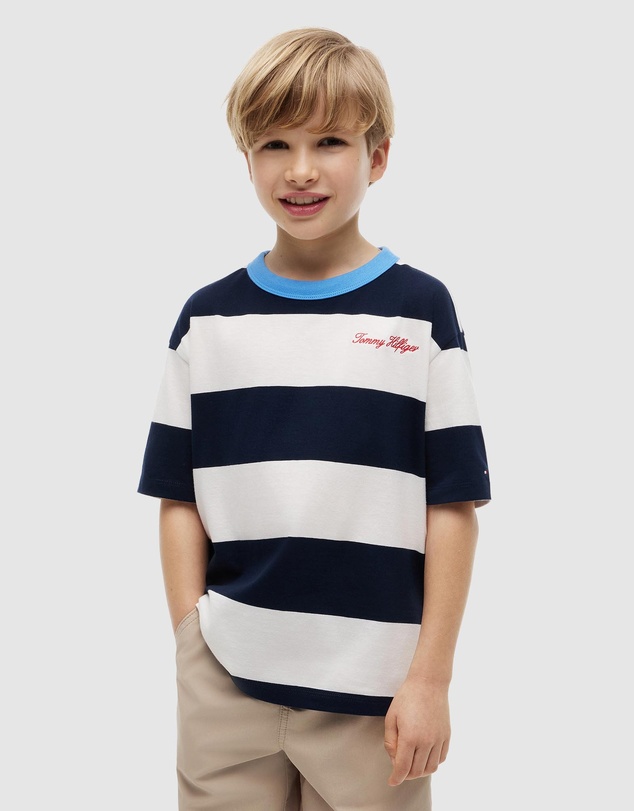 Tommy Hilfiger - Logo Embroidery Stripe Jersey T-Shirt - Kids