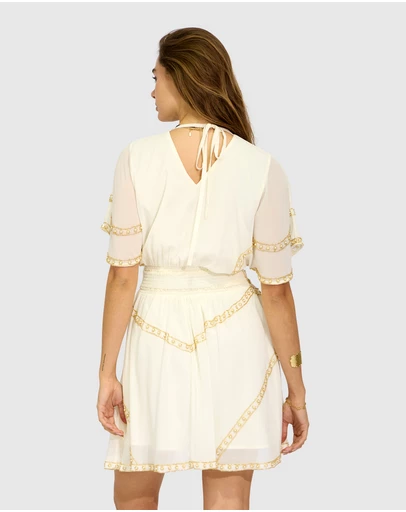 Belle & Bloom - Golden Mark Beaded Trim Mini Dress