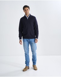 3 Wise Men - 3 Wise Men Harvey Zip Neck Merino Knit - Navy