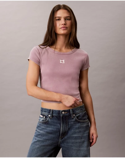 Calvin Klein Jeans - Woven Monologo Rib Crewneck Tee