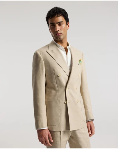 Calibre - Linen Wool Double-Breasted Suit Jacket Natural