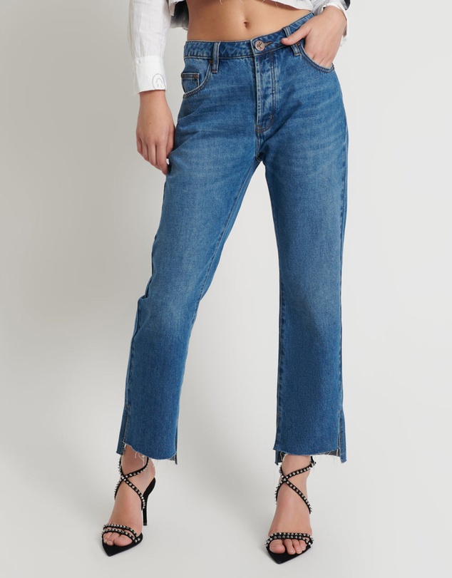 ONE TEASPOON - Bay Blue Hooligans Mid Waist Relaxed Cropped Jeans
