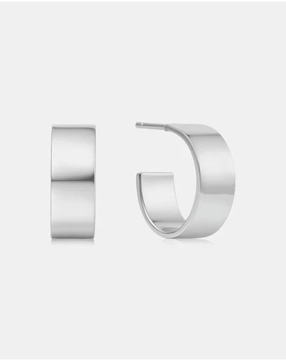 Ania Haie - Silver Flat Medium Hoop Earrings
