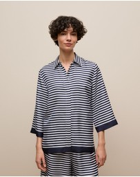 Trenery - Silk Twill Stripe Shirt in Night Sky