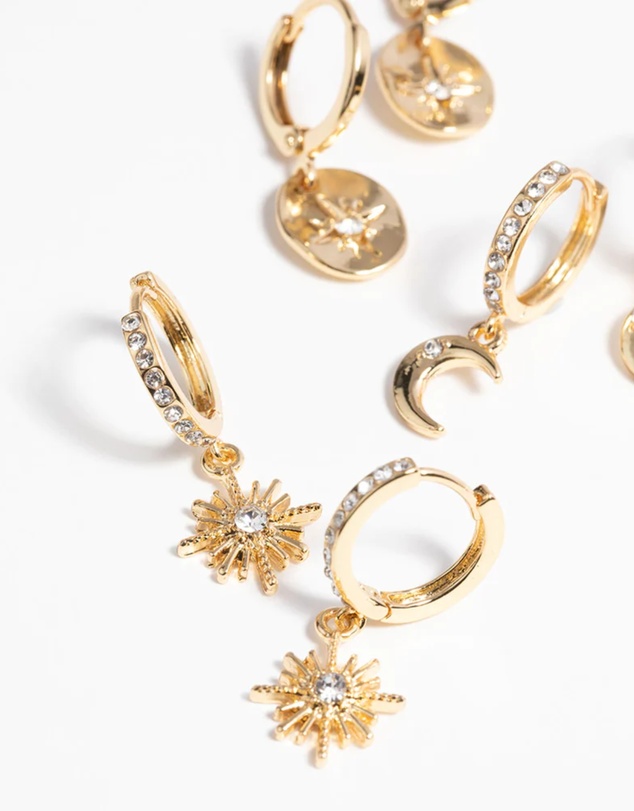 Lovisa - Gold Plated Celestial Huggie Hoop Earring Pack