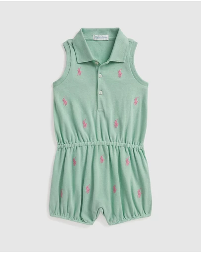 Polo Ralph Lauren - Polo Pony Cotton Mesh Bubble Shortall - Babies