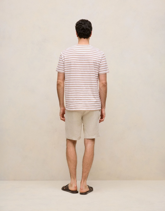 Trenery - Cotton Linen Double Stripe T-shirt in White