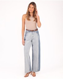 Petal & Pup - Yuri Wide Leg Jeans - Two Tone Blue