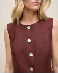 Trenery - Delave Linen Button Through Vest in Espresso
